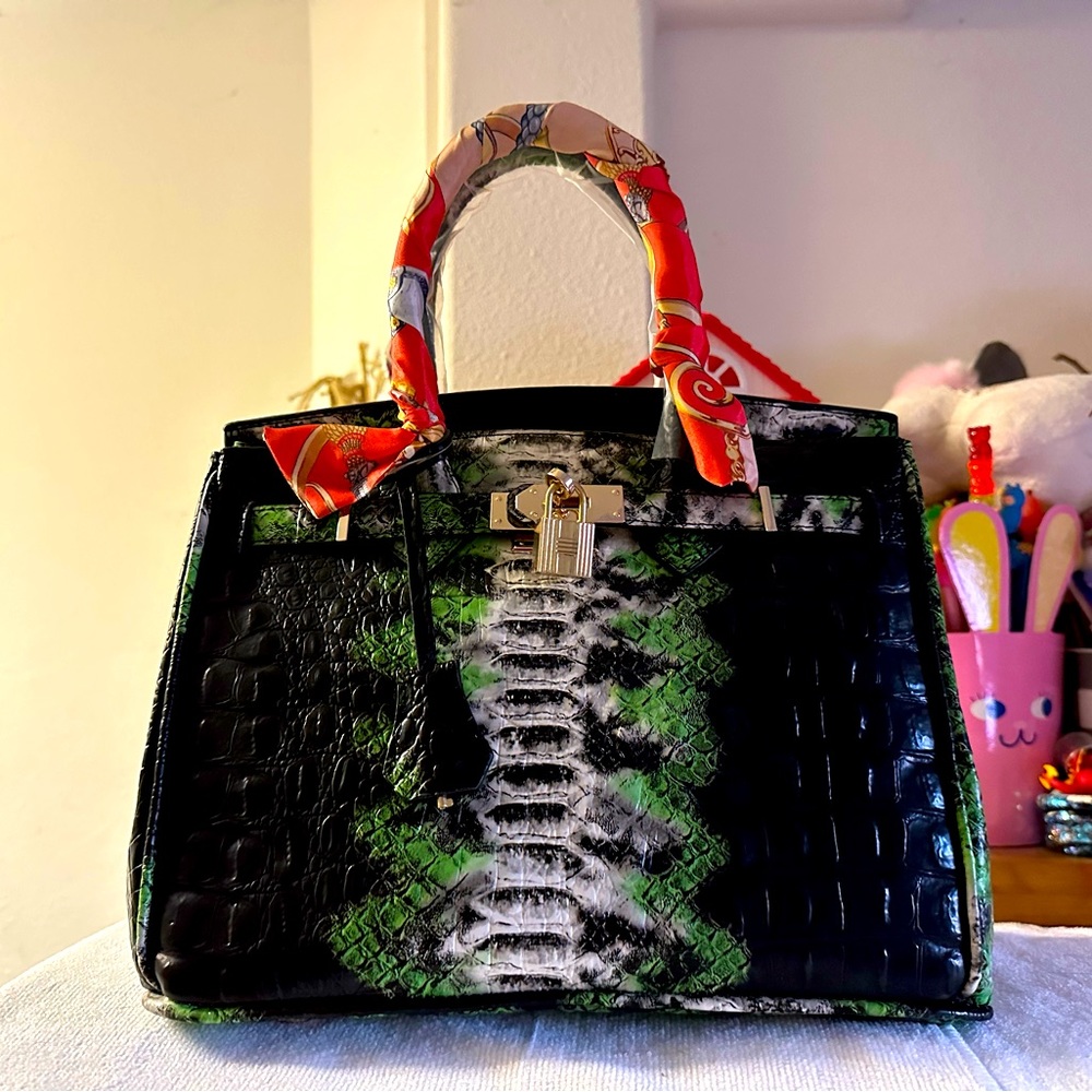 Green and Black Birkin Style Bag NWOT